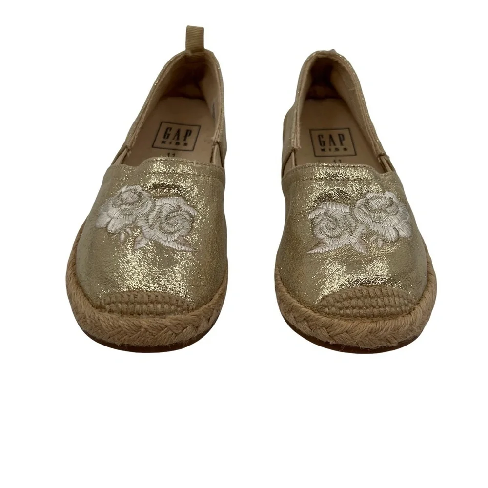 Gap Gold Embroidered Flower Slip-On Espadrille Flats Size 11 Toddler Girl
